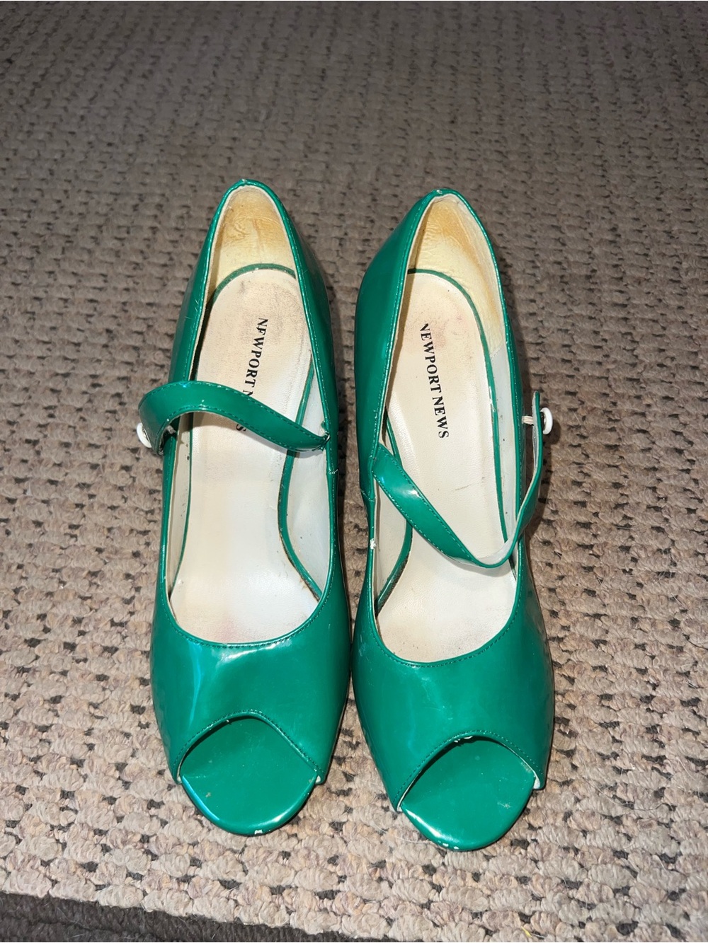 Newport News Emerald Green Patent Peep-Toe Mary Jane Heels